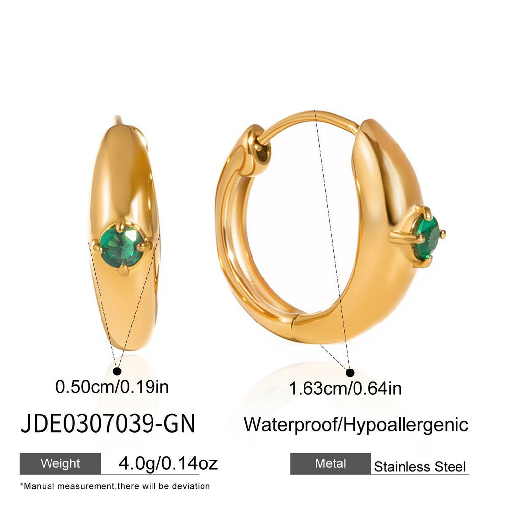 Sculptural gold-tone hoop with a small green accent