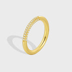 front view of slim gold plated brass ring with three zirconia rows