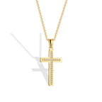 isolated gold plated cross pendant with clear stone channel