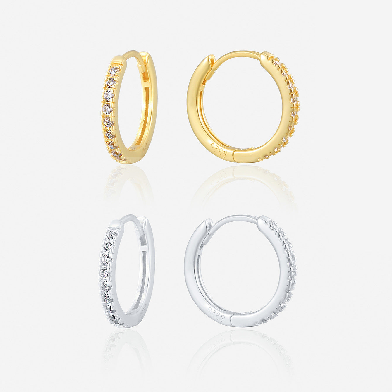925 sterling silver pave zirconia huggie hoop earrings