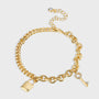 gold plated mixed-link anklet with padlock and zirconia key charms