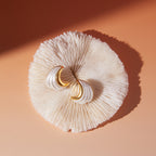 Gold Plated Stainless Steel Ivory Resin Crescent Stud Earrings — textured backdrop view