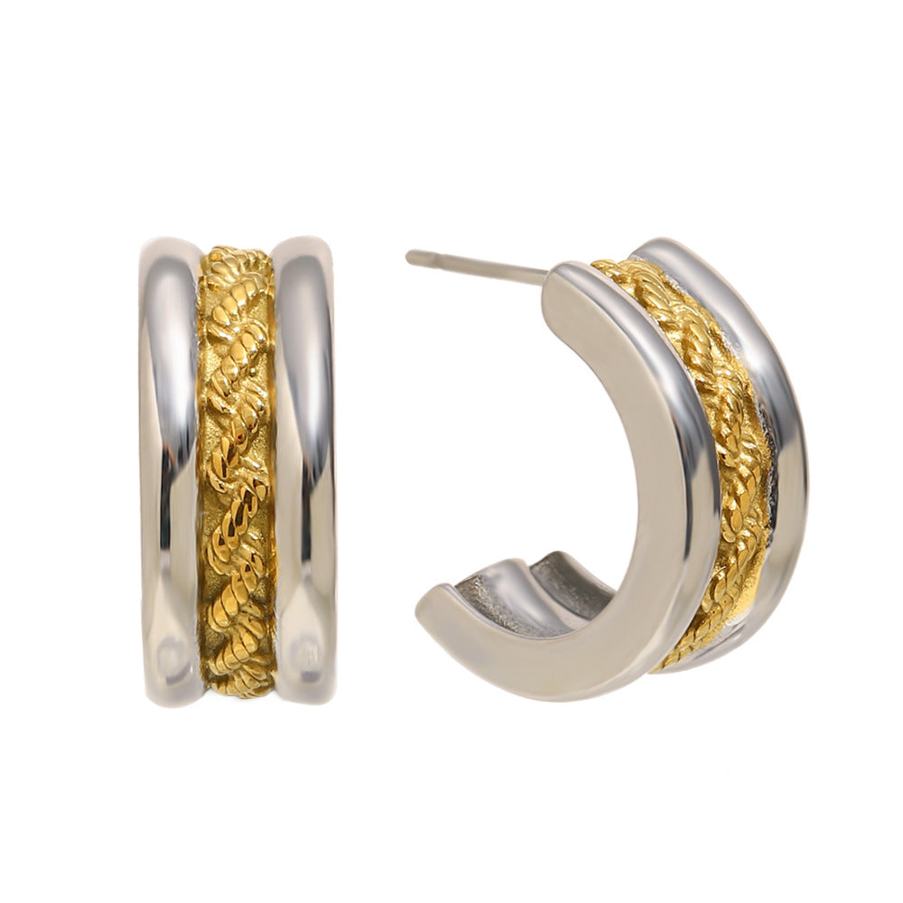 front and side view of textured stainless steel C-hoops