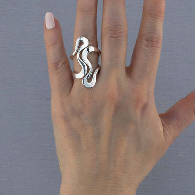 Two-Tone Sculptural Stainless Steel Open Ring Collection – styled view
