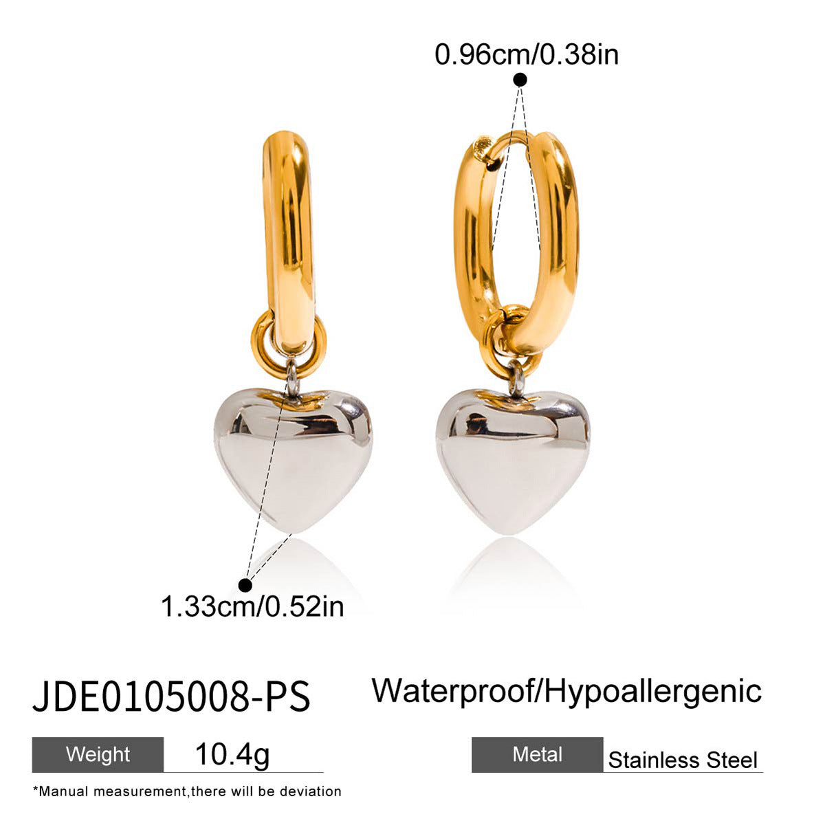 Stainless Steel Heart Earring Collection in Mixed Finishes variant reference