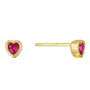 Gold Plated 925 Sterling Silver Red Heart Zirconia Stud Earrings — heart setting and straight post close-up