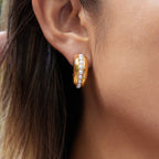 Wholesale Gold-Tone Stainless Steel Pearl Huggie Hoop Earrings - styled view