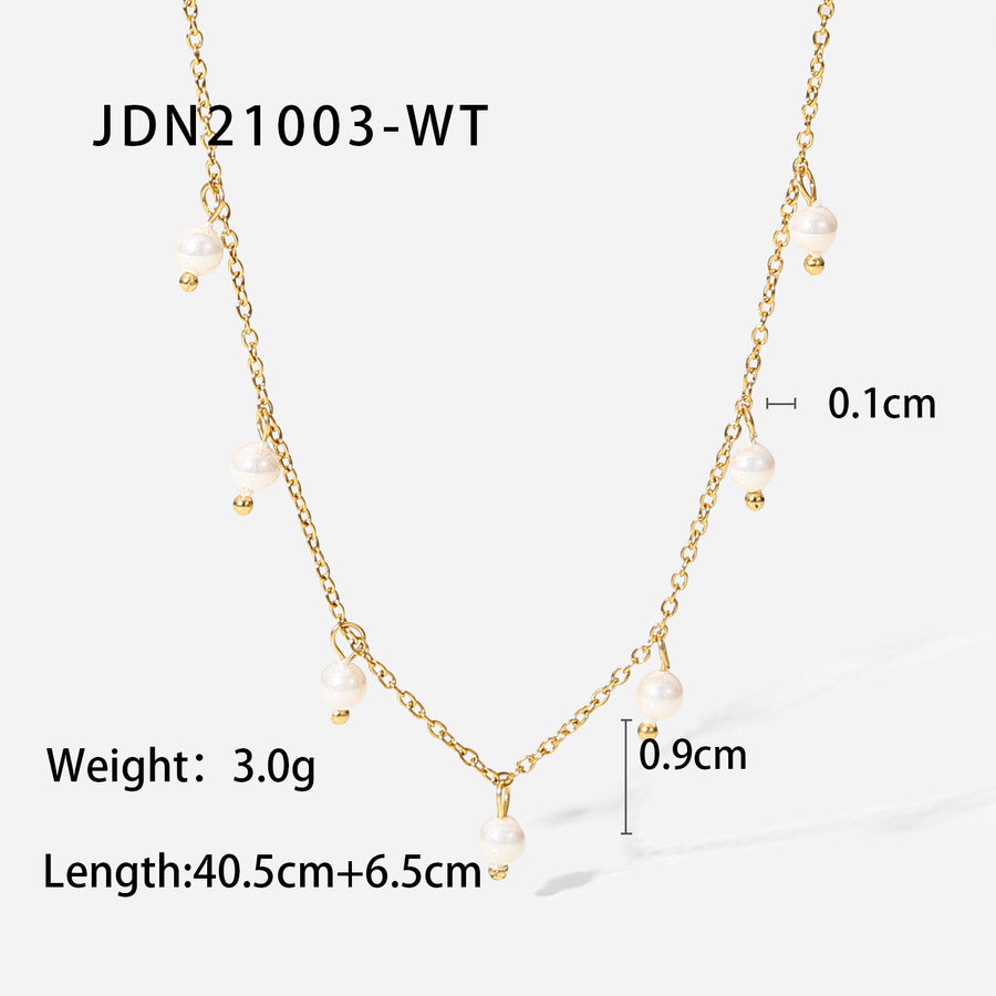 pearl-style station necklace specification image with supplier-listed length and weight