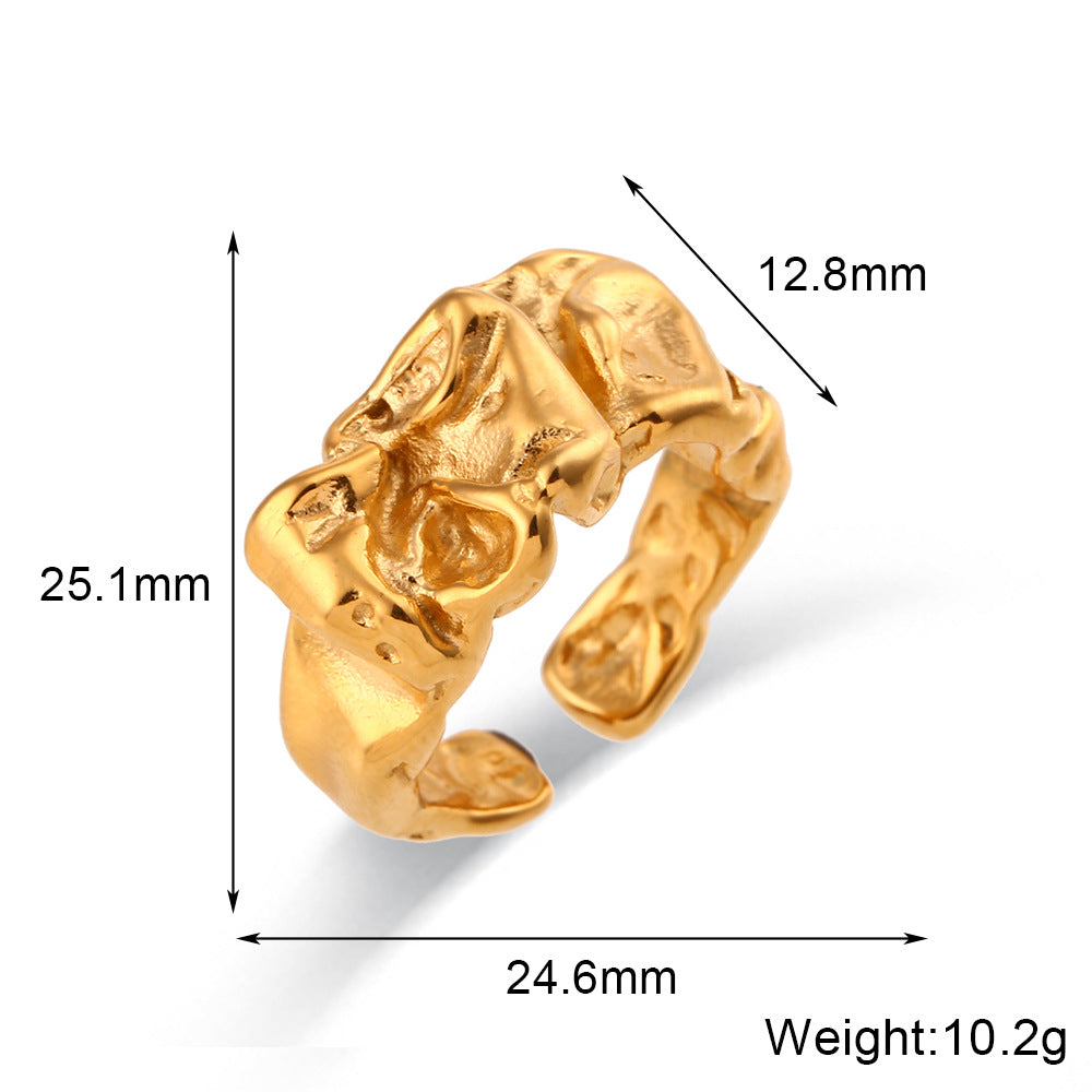 Gold Plated 316L Stainless Steel Crinkled Open Ring — angled view