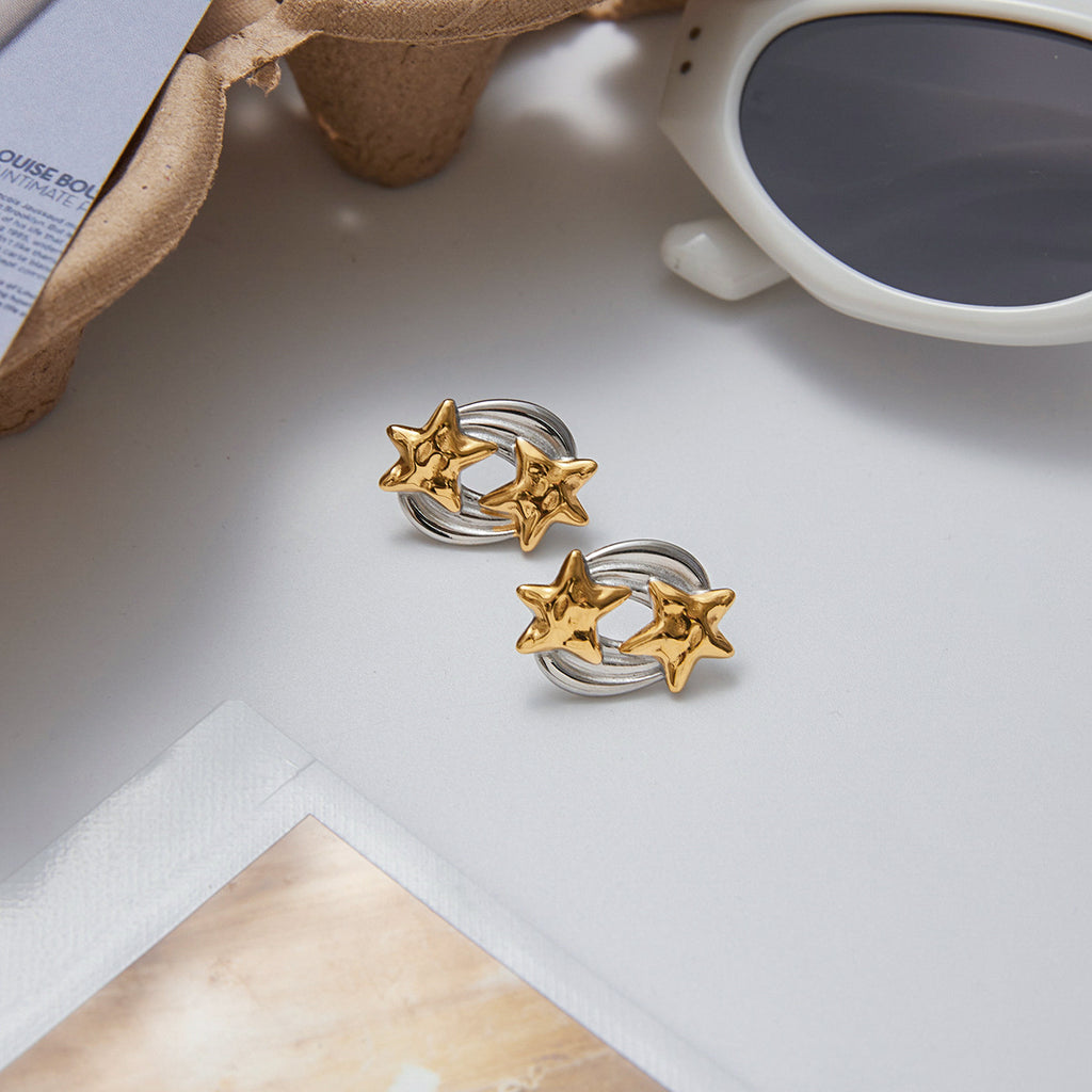 Two-Tone Star Stainless Steel Earring Collection – flat-lay view