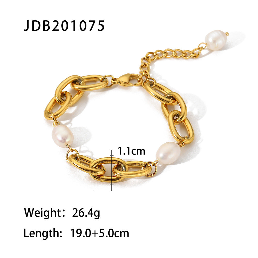 Gold Plated Pearl-Look Stainless Steel Bracelet Collection — wholesale view 9