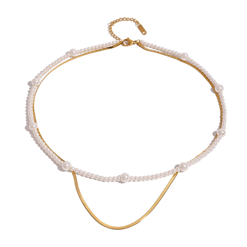 Full layered necklace showing larger white bead stations