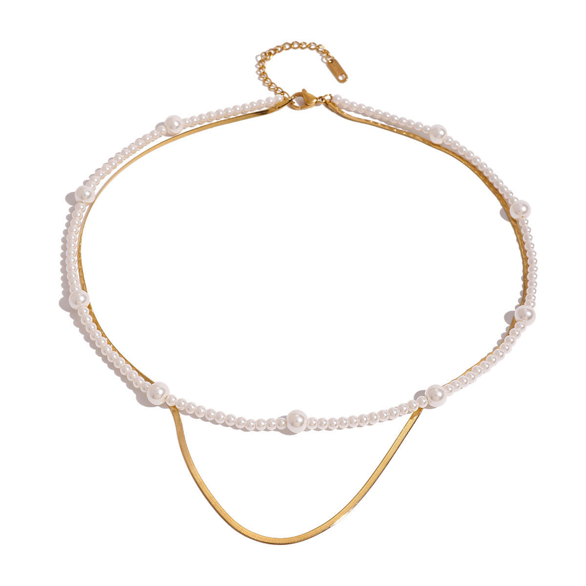 Full layered necklace showing larger white bead stations