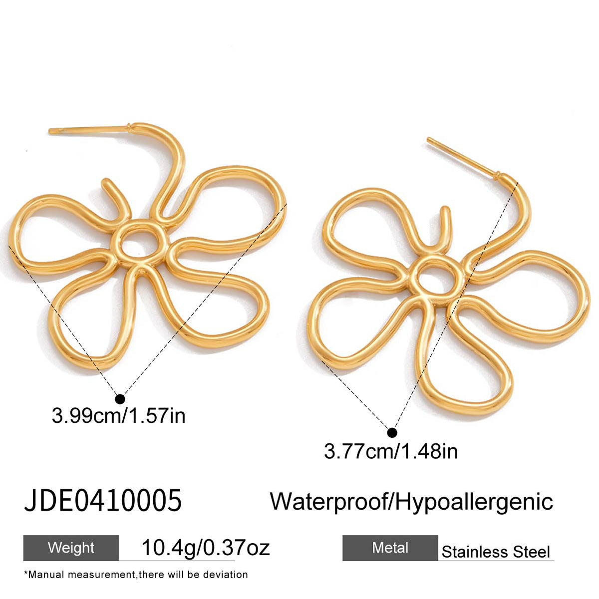Wholesale Gold-Tone Stainless Steel Open Flower Stud Earrings - finish detail