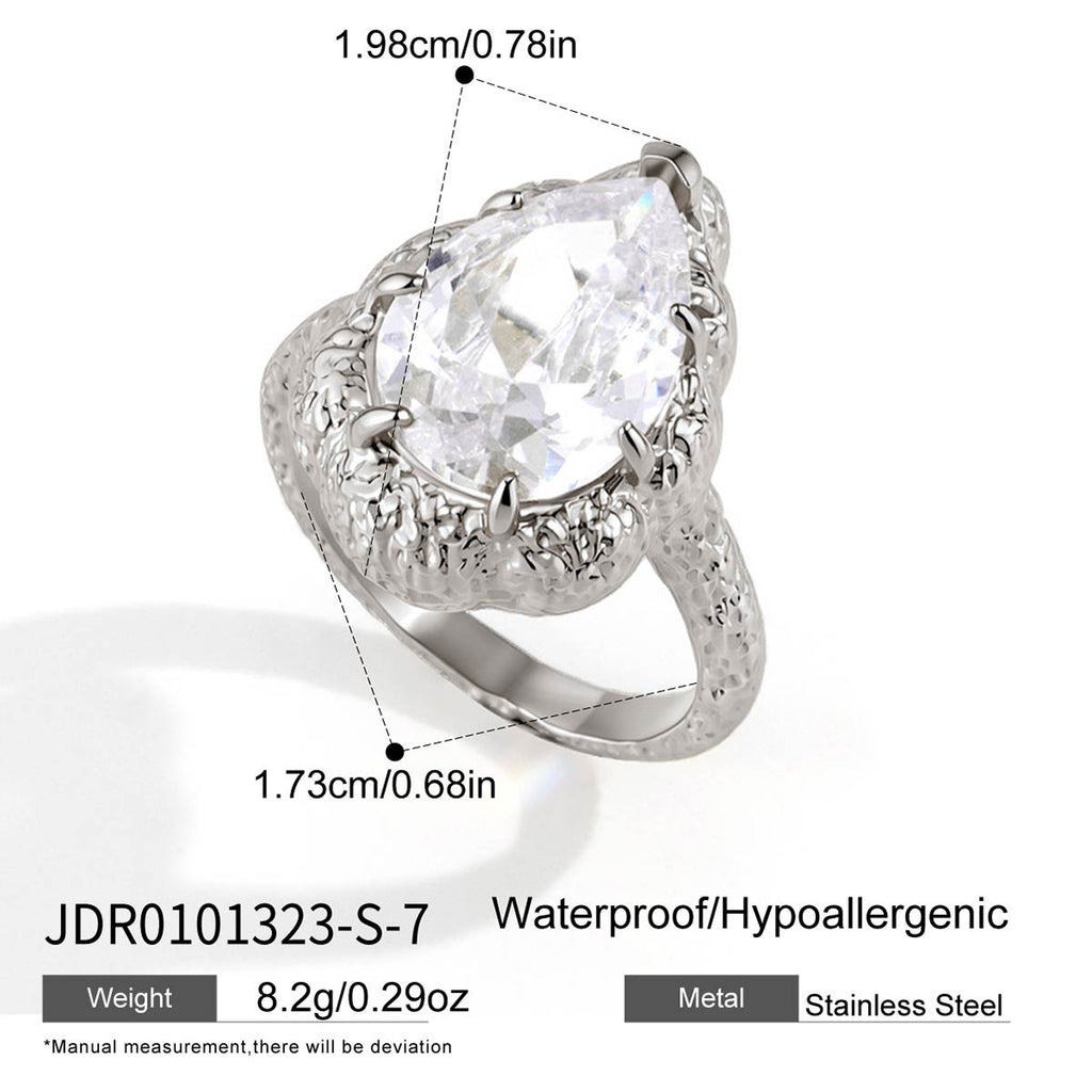 Steel color pear stone ring profile and measurements