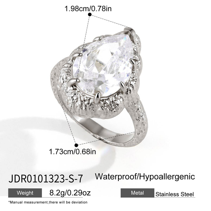 Steel color pear stone ring profile and measurements
