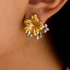 Wholesale Gold-Tone Stainless Steel Floral Stud Earring Collection - styled view