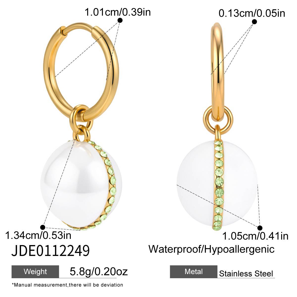 White ball drop hoop dimensions and side view