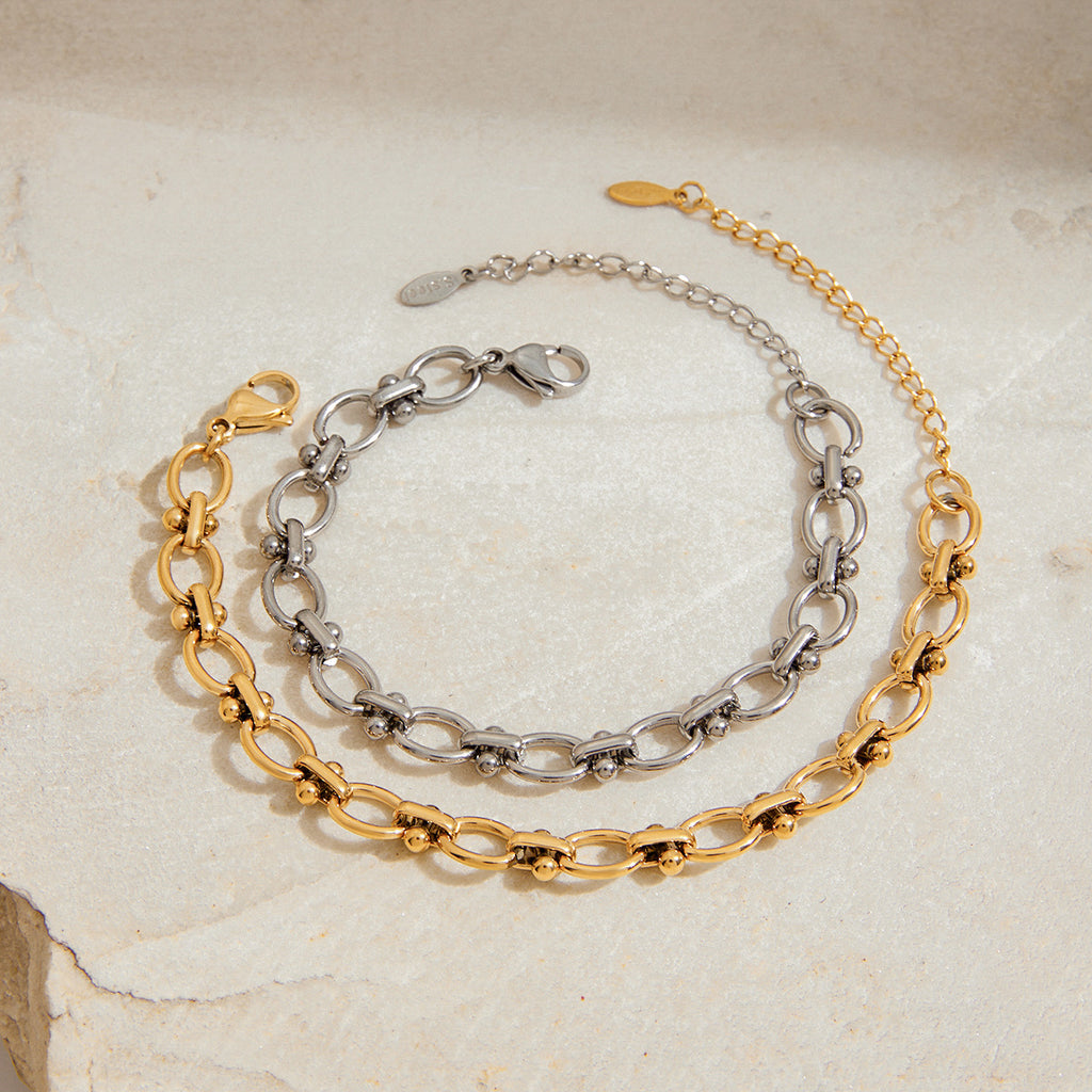 Polished Stainless Steel Oval Link Bracelet — angled view of the polished links