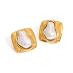 Wholesale Gold-Tone Stainless Steel Pearl Stud Earrings - design detail