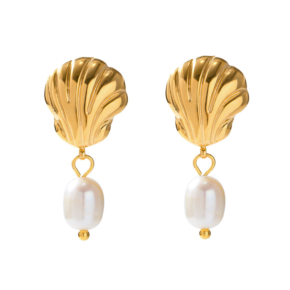 Gold Plated Freshwater Pearl Shell Drop Earrings – product view 4