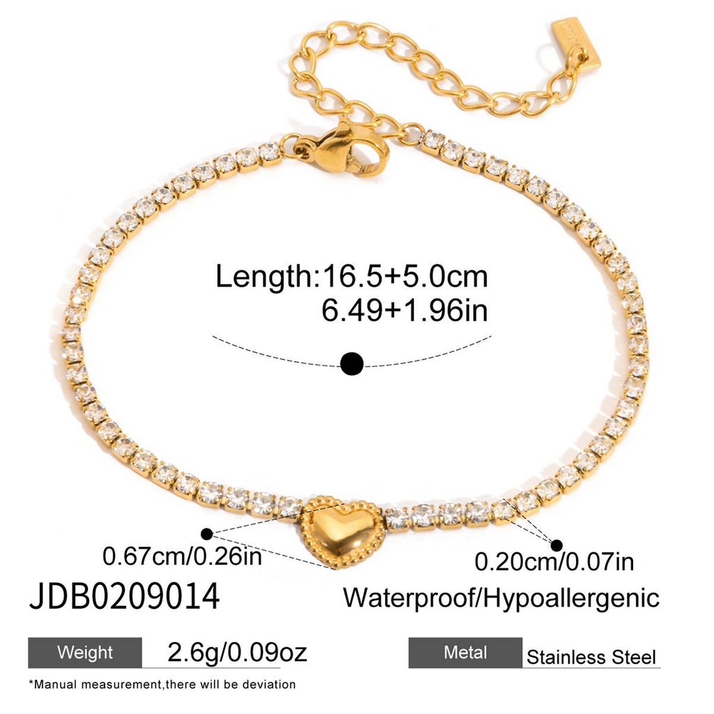 Heart charm stone-row bracelet
