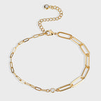 gold plated asymmetrical paperclip anklet with clear stones