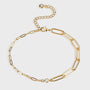 gold plated asymmetrical paperclip anklet with clear stones