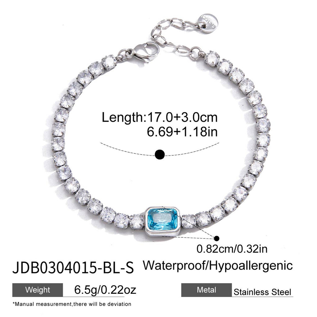 Blue-center steel color tennis bracelet