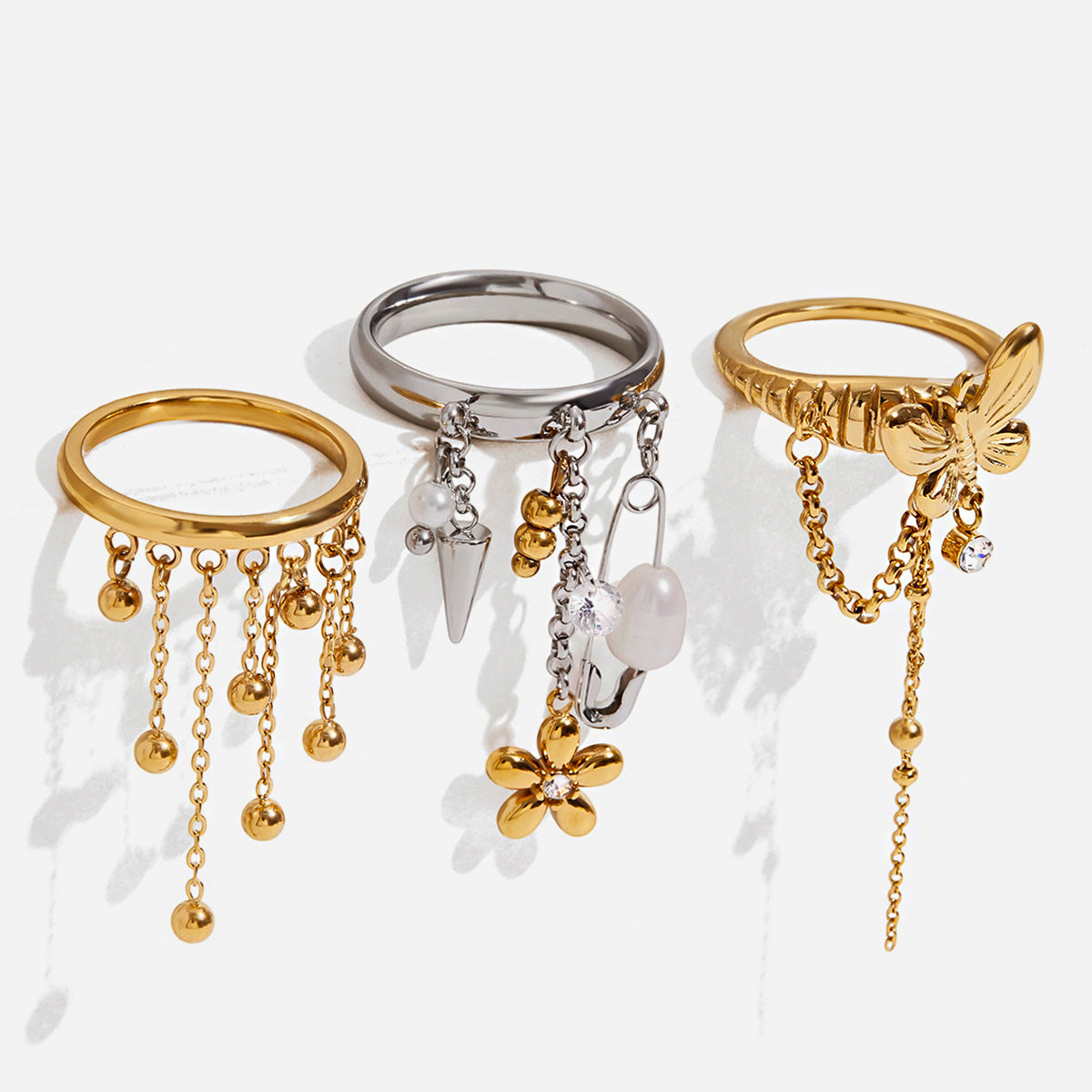 Gold and mixed-metal fringe ring assortment