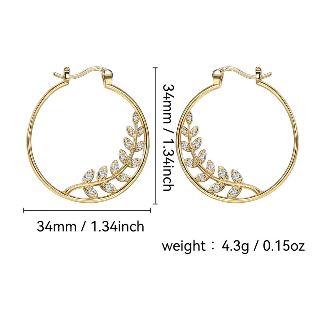 leaf branch hoop earring dimensions and 4.3 gram weight