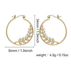 leaf branch hoop earring dimensions and 4.3 gram weight