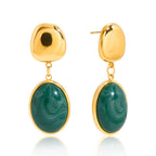 Wholesale Gold-Tone Stainless Steel Green Resin Drop Earrings - design detail