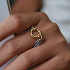 Stainless Steel Chain Tassel Statement Ring Collection – close-up view