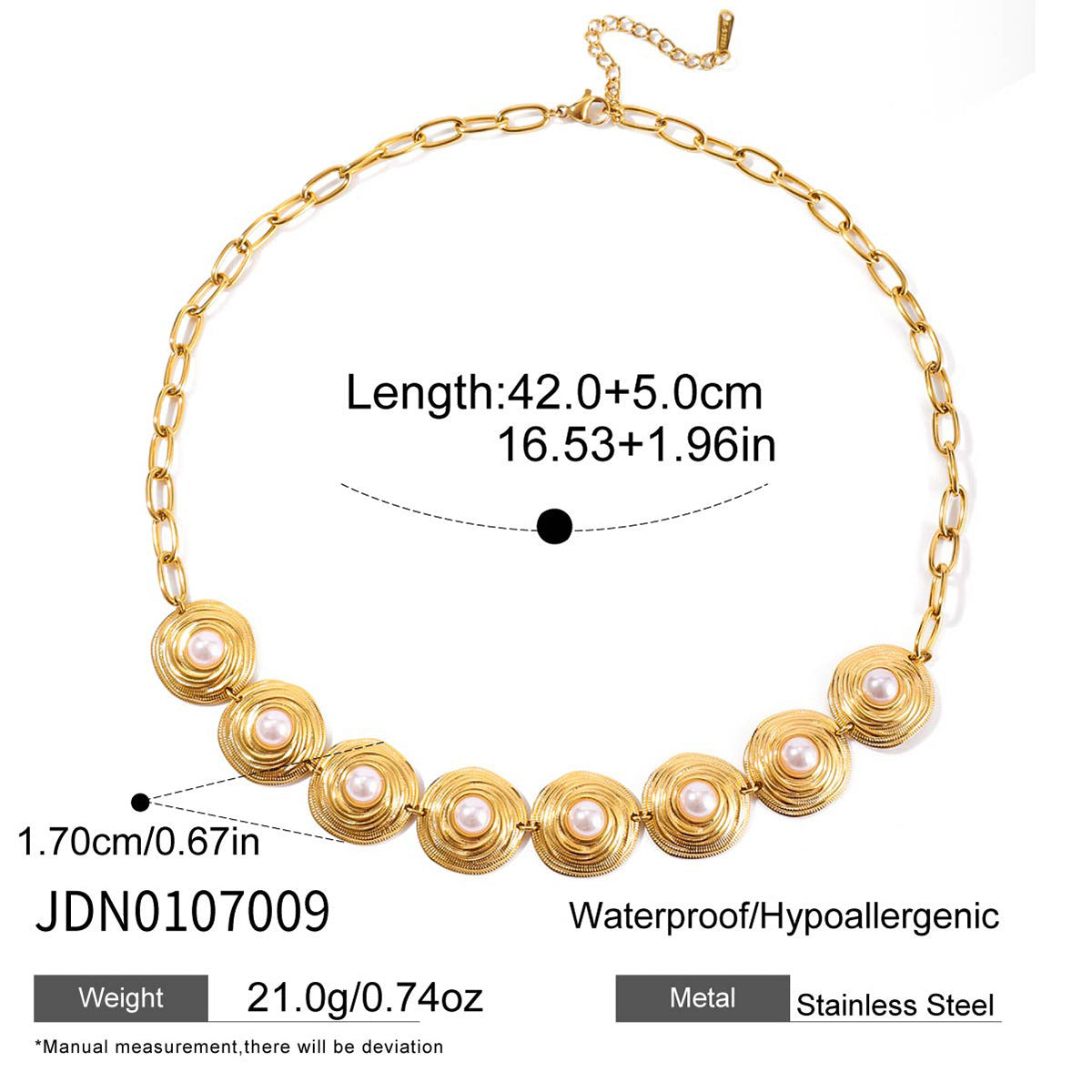 Gold-Tone Pearl-Look Stainless Steel Necklace and Bracelet Collection variant reference