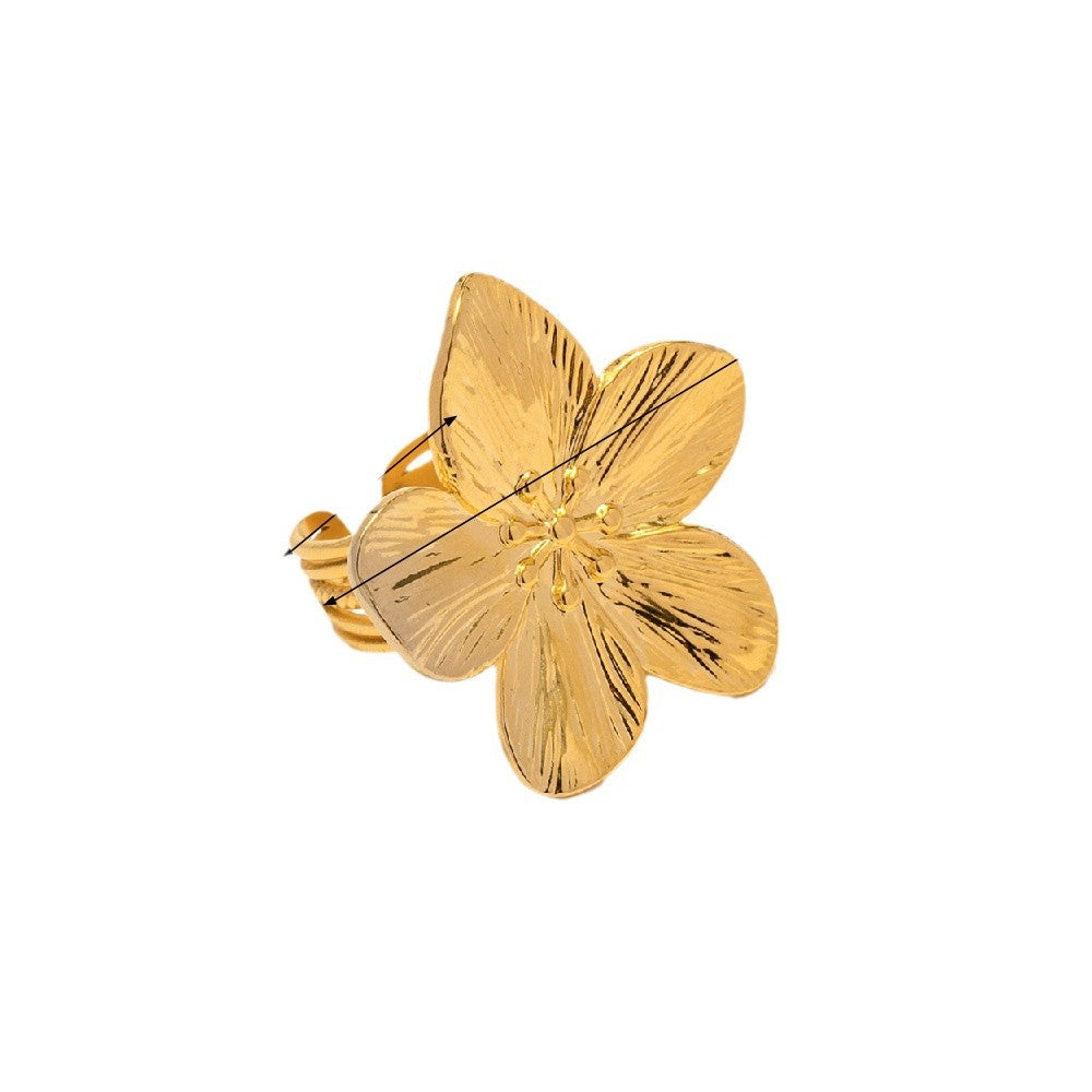 Gold-Tone Sculptural Flower Stainless Steel Ring Collection — wholesale view 4