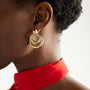 gold plated stainless steel nested hoop drop earrings worn on ear