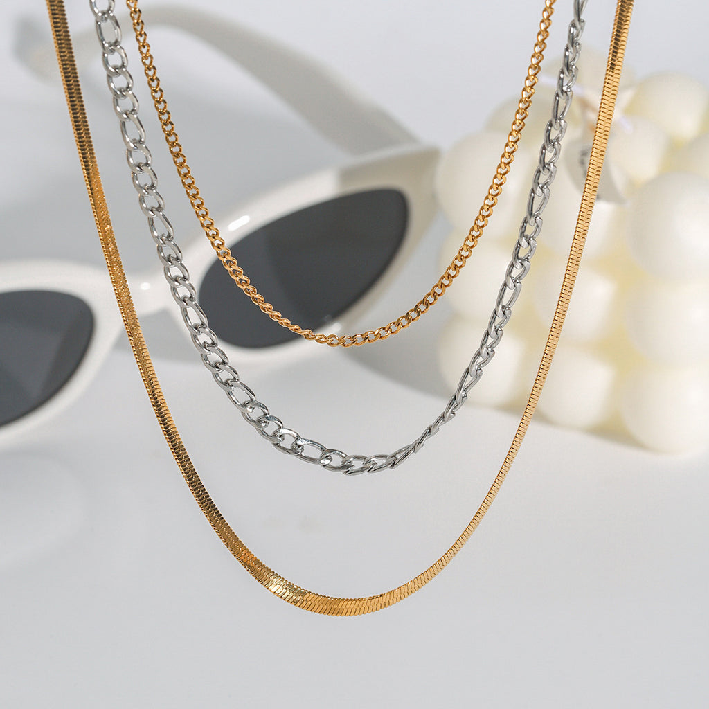 Two-Tone Layered Stainless Steel Chain Necklace – product view 3