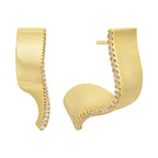 front and side details of gold plated sculptural ribbon stud earrings