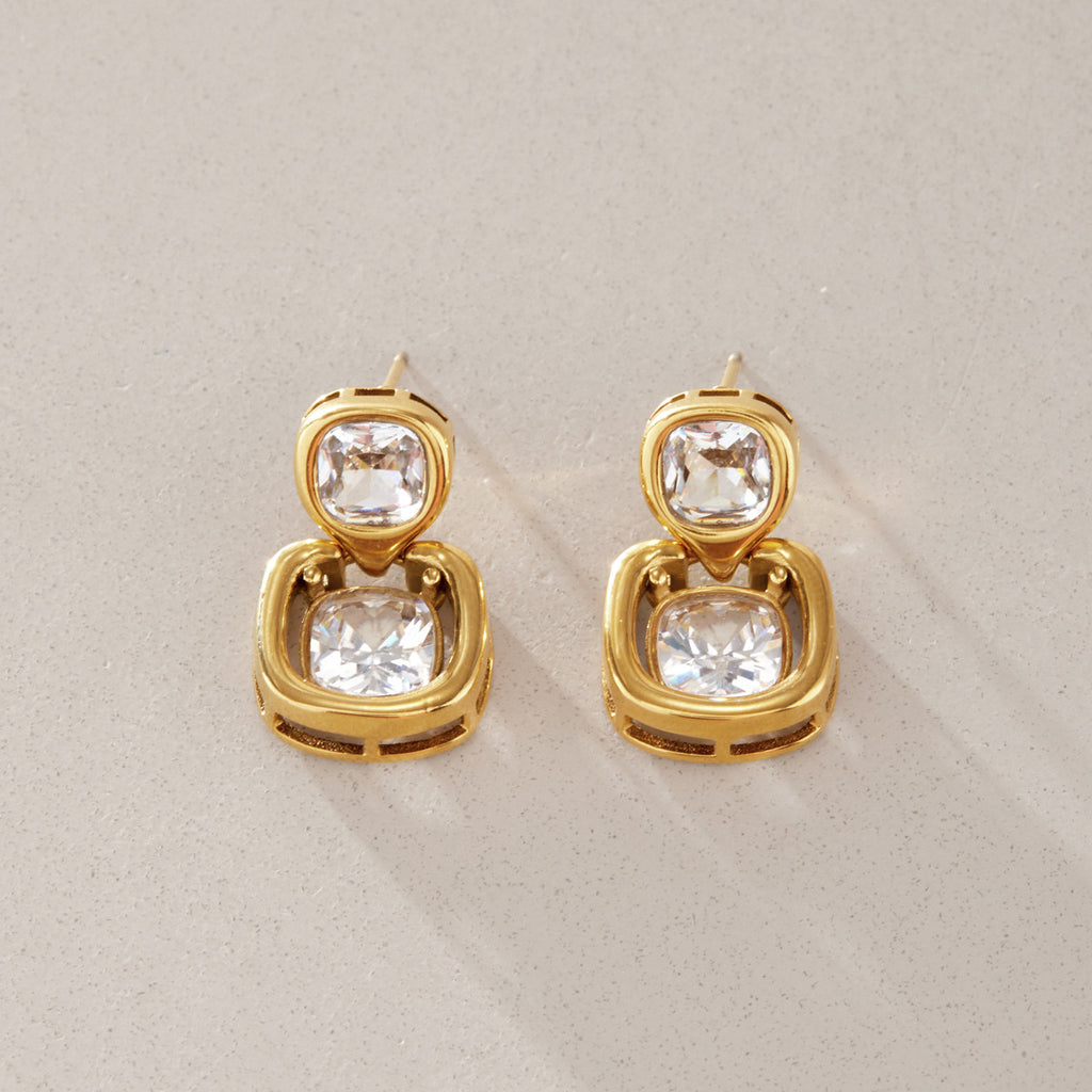 Front and back of rounded-square drop earrings