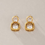 Front and back of rounded-square drop earrings