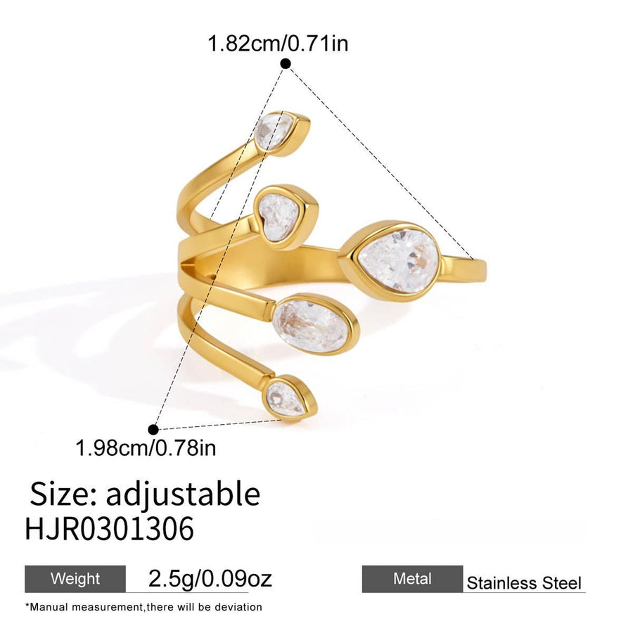 Adjustable fan ring with clear pear heart and oval accents