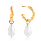 Wholesale Gold-Tone Stainless Steel Resin Pearl-Look Drop Hoop Earrings - design detail