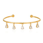 isolated pear-drop stainless steel open cuff bracelet