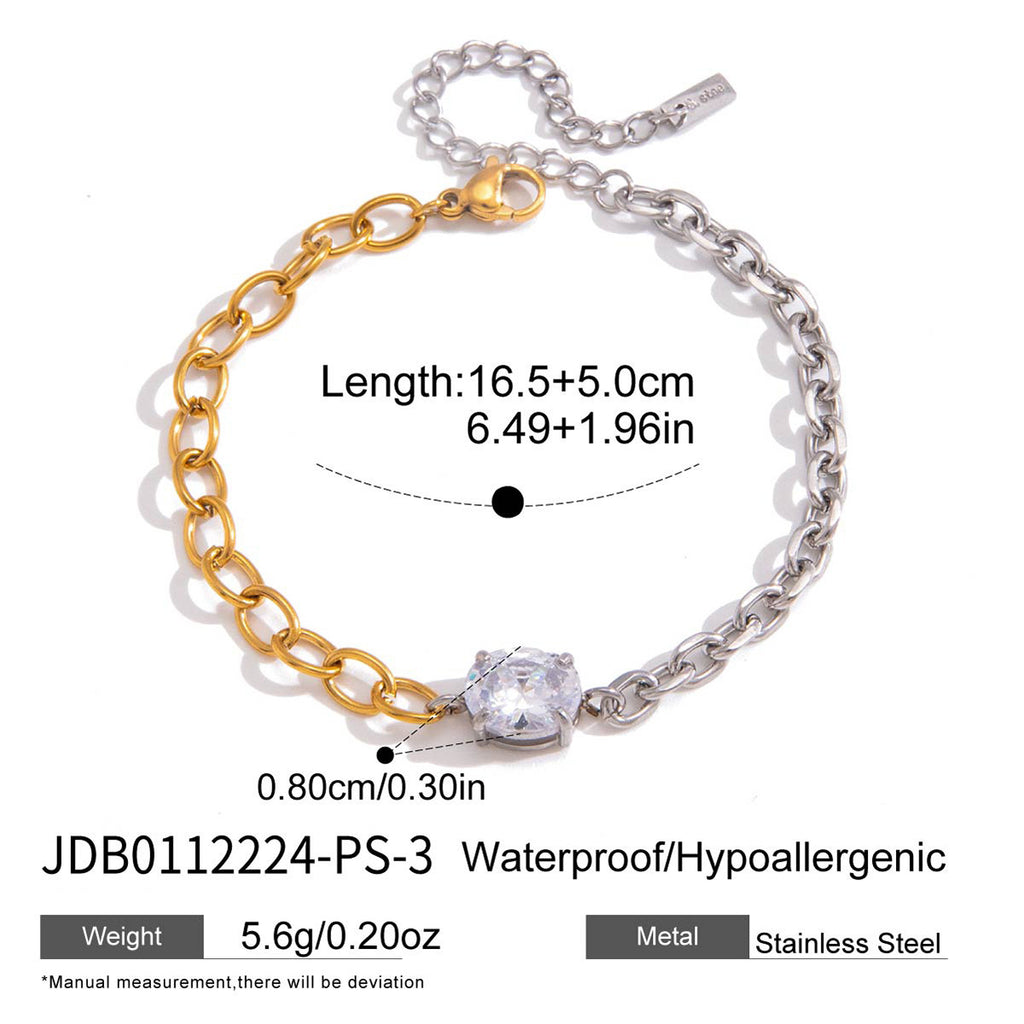 Square clear stone bracelet with contrasting chains