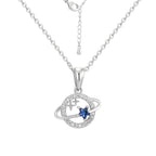 isolated silver-finish brass planet pendant necklace