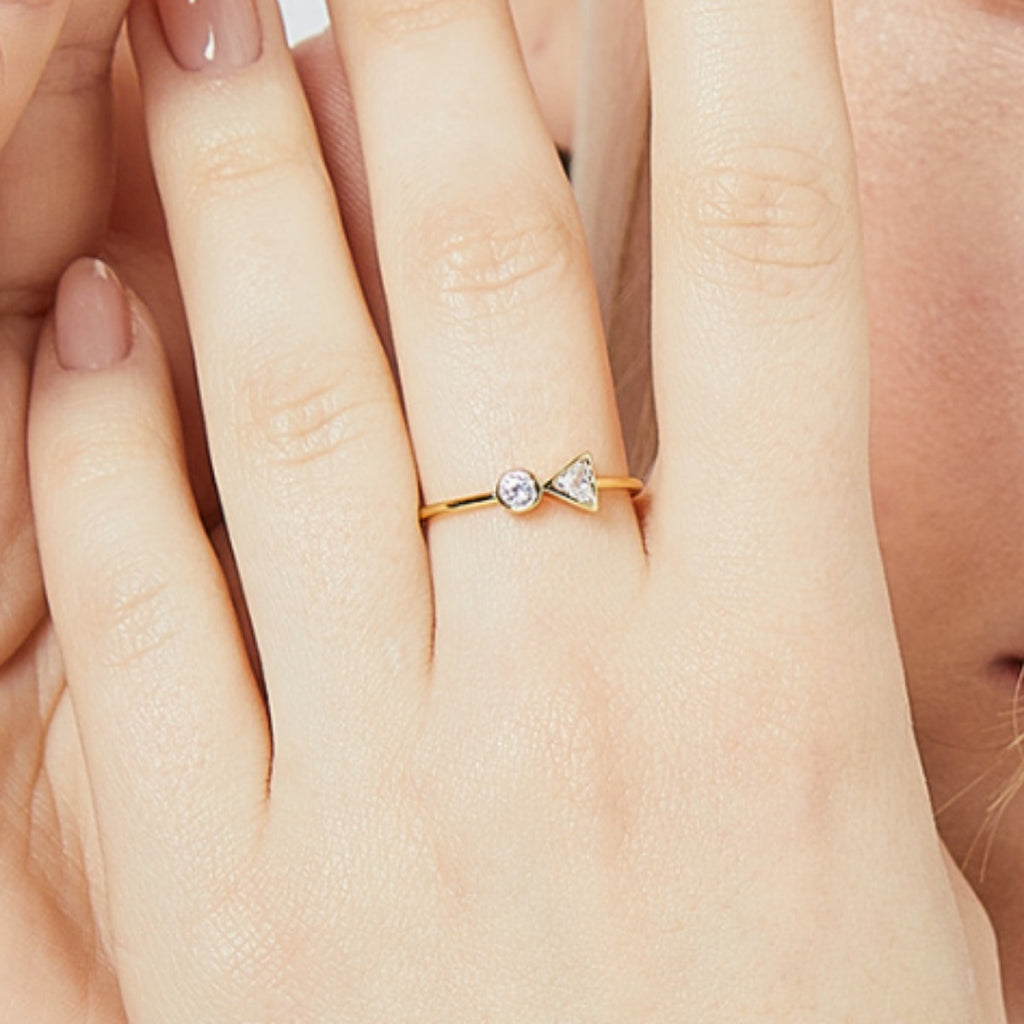 front worn view of the slim geometric zirconia open ring