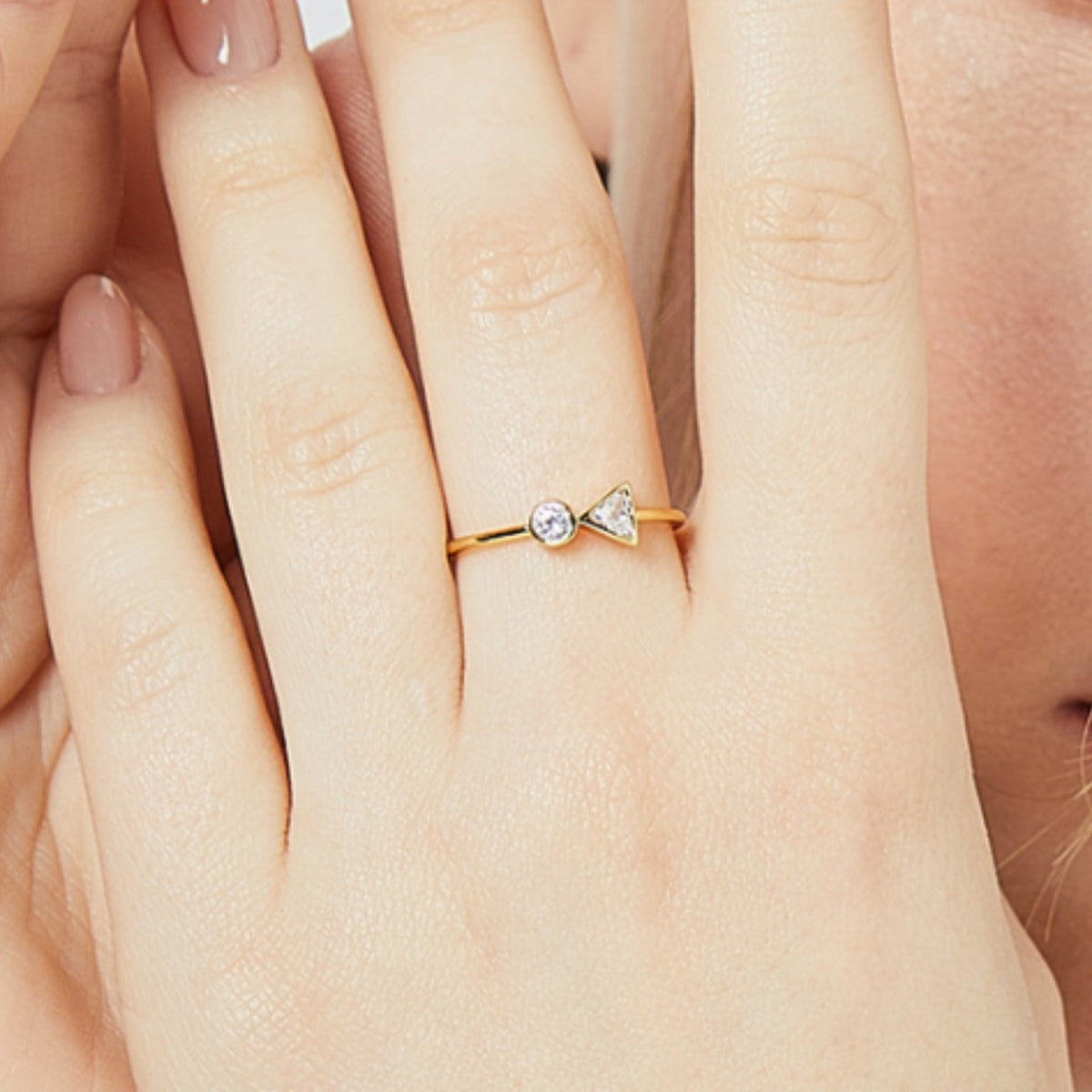 front worn view of the slim geometric zirconia open ring
