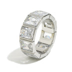silver-finish stainless steel square clear stone eternity ring