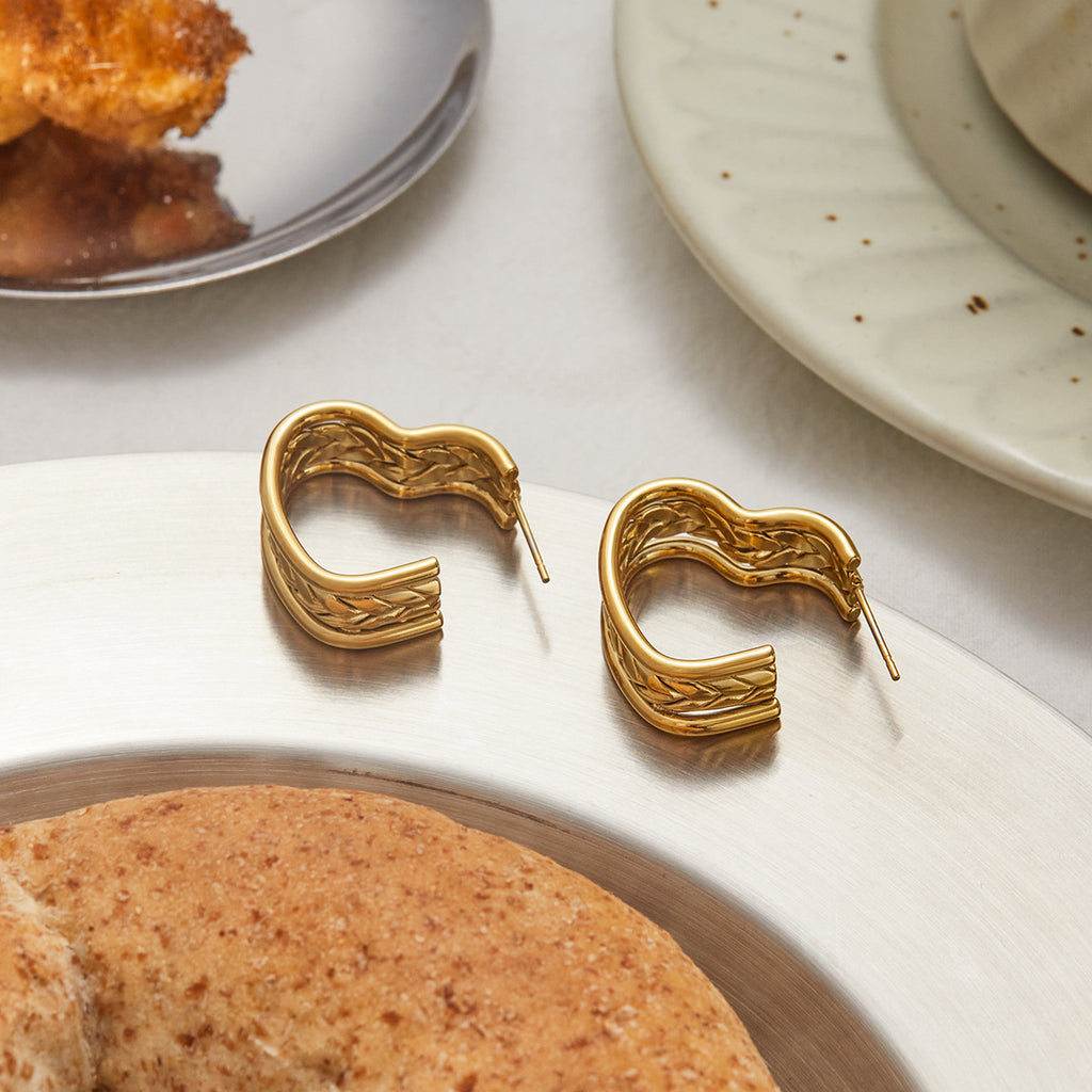 Wholesale Gold-Tone Stainless Steel Hoop and Teardrop Stud Earring Collection - side profile